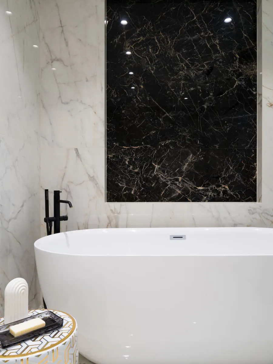 luxury bathroom with natural stone from Francini Inc.